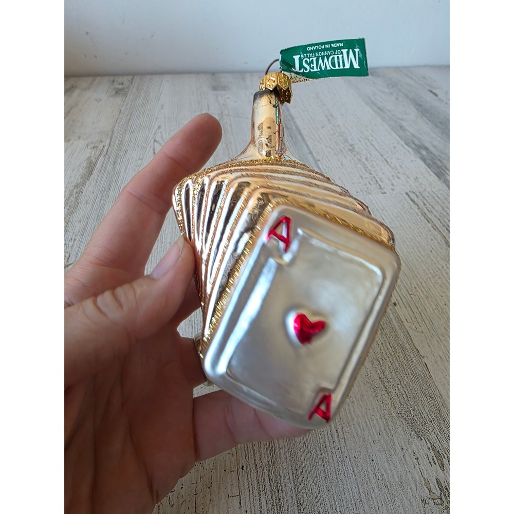 Midwest Cannon falls card glass ornament poker glitter gold Xmas tree